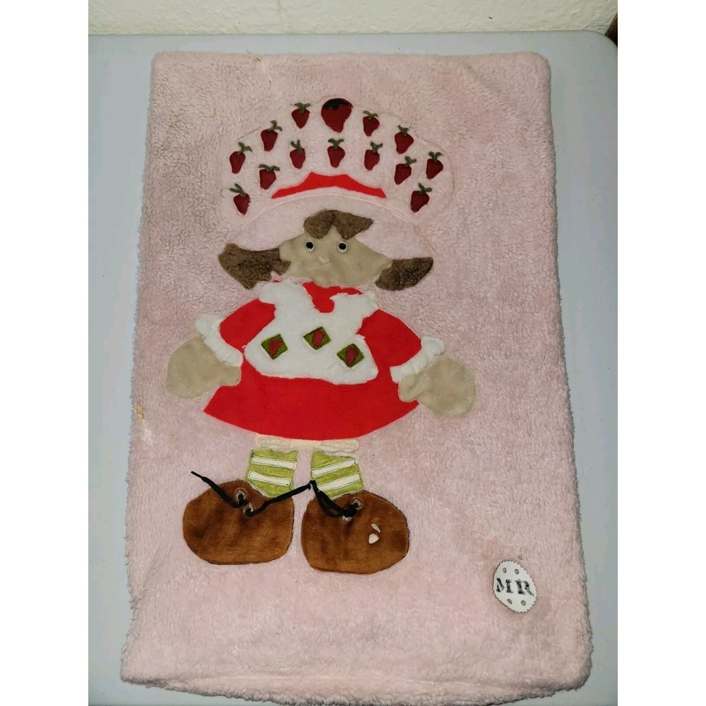 Vintage Strawberry Shortcake Pillow Case Handmade 1980s Shag Cloth‎
